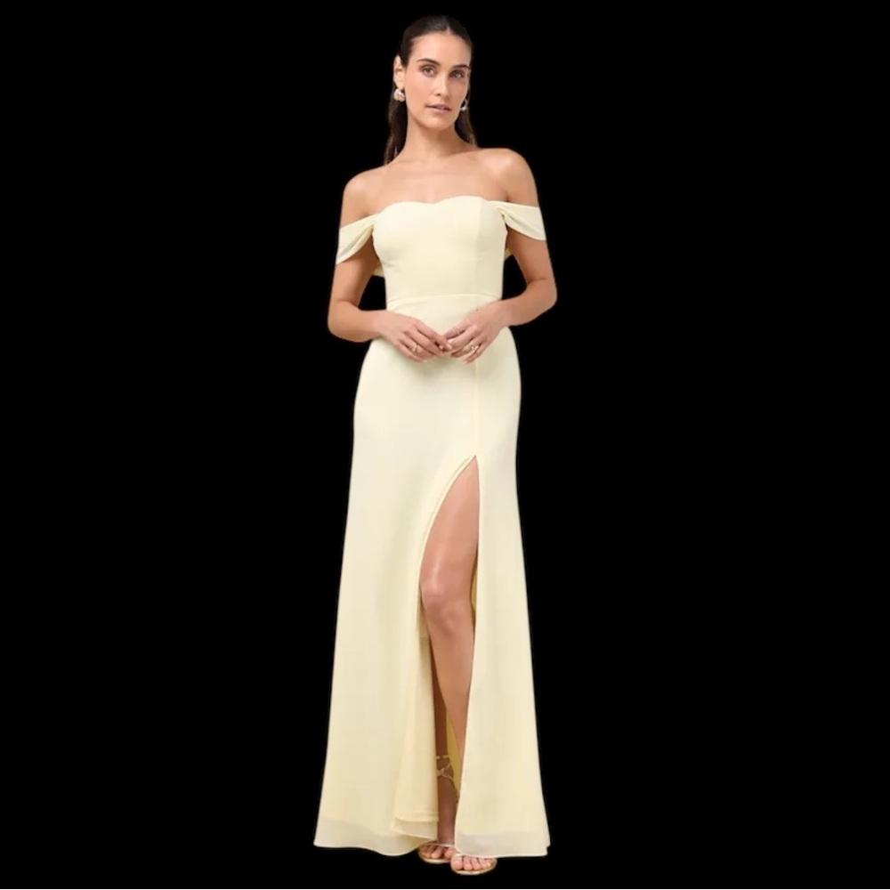 Lulus Magical Magnetism Pale Yellow Off-the-Shoulder Maxi Dress NWOT - Picture 2 of 6